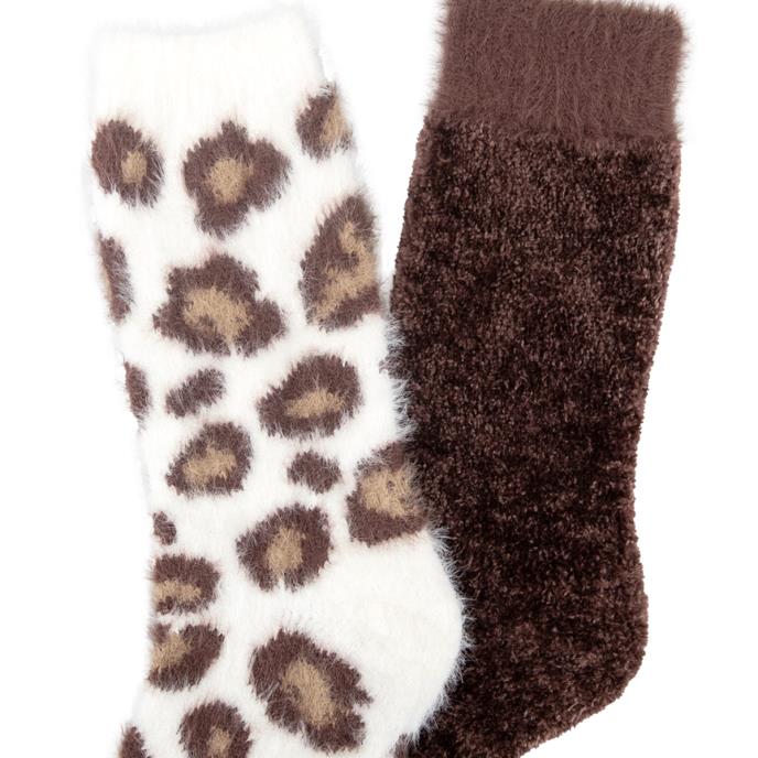 totes toasties® Ladies Super Soft Bed Socks (Twin Pack) Brown / Leopard Extra Image 5